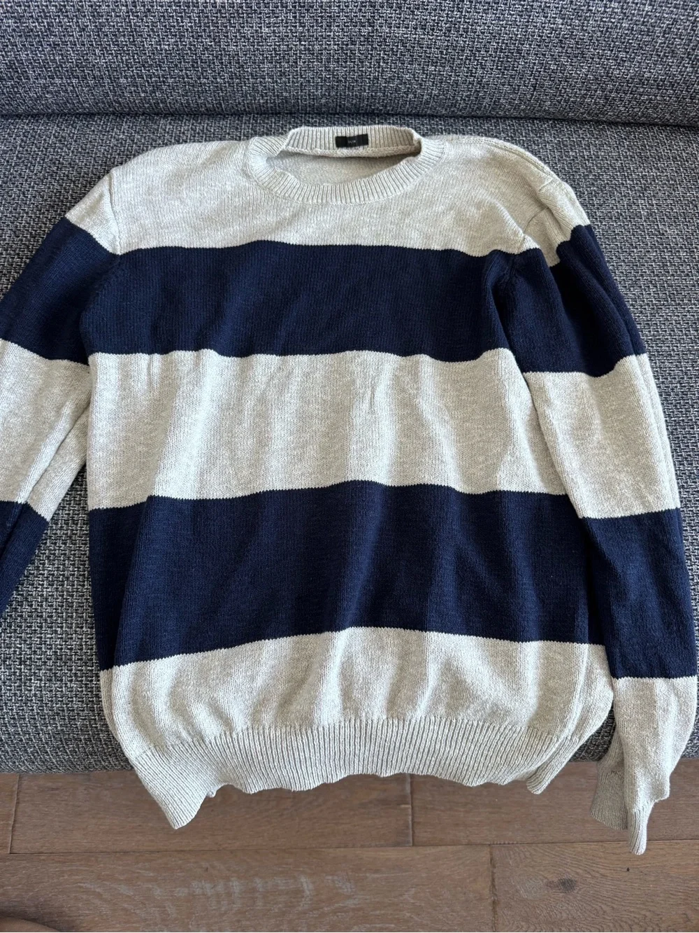 J. Crew Men's Wide-Stripe Crewneck Sweater in Navy and Light Gray